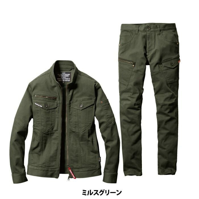 パメラ　BURTLE 5011Ｌと 5012 Мのセット ミルスグリーン バートル BURTLE 作業着 上下セット 5011 ジャケット と 5012 カーゴ
