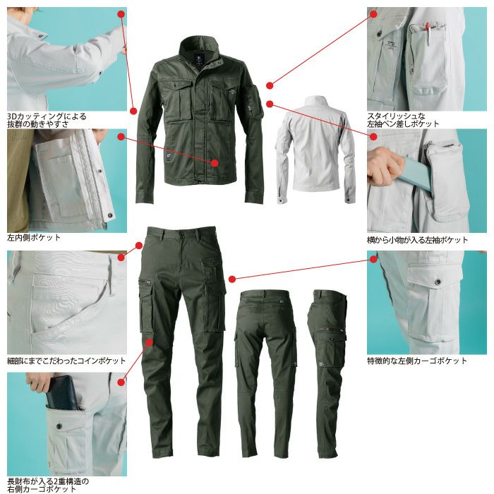 アイズフロンティア 作業服 上下セット 7850 3Dストレッチワークウエア